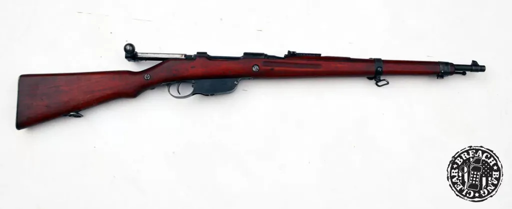 The Steyr M1895 was a straight-pull bolt action rifle designed by Ferdinand Ritter von Mannlicher. The weapon was loaded using an en-bloc clip instead of a stripper clip.