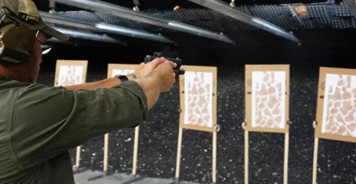 Jim Sheperd shooting the Echelon on the range. 